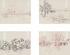 Janet Mitchell, Untitled - Four Calgary Views, ink on paper