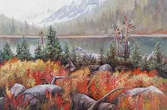 Morning Glory Lakes, Lake O'Hara Area, B.C. by Alice Saltiel-Marshall, 2005, acrylic on canvas, sold Apr 2012