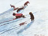 Allen Sapp, Children Having Fun, acrylic on canvas