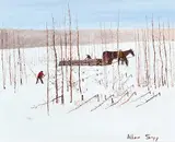 Allen Sapp, Men Getting a Load of Wood, acrylic on canvas