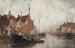 John Ernest Aitken, Untitled - The Fishing Village, watercolour on paper