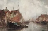 John Ernest Aitken, Untitled - The Fishing Village, watercolour on paper