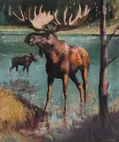 John Gilroy, Untitled - Bull Moose, oil on canvas board