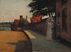 Rowland Holyoake, Untitled - Paying a Visit, 1901, oil on wood board