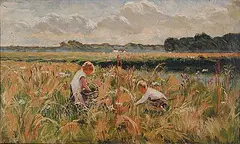 Marie Powell, Untitled - Gathering Flowers, oil on canvas