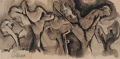 Norman Antonio Onley, Mesquite Trees, Mexico, 1958, ink wash on paper
