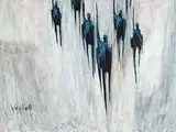 Untitled - Floating Figures by Harry Karl-Heinz Wohlfarth, oil on wood board, sold Apr 2012