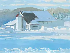 Franklin Arbuckle, Farm Near Notre Dame de la Paix Que., 1986, oil on canvas board