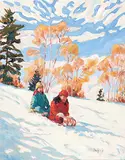 Ron Hedrick, Winter Fun, oil on canvas