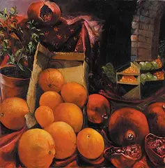 Antoinette Herivel, Oranges and Pomegranates, 2007, oil on canvas