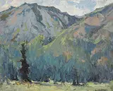William John Hopkinson, Sunlit Valley - Near Radium, 1968, oil on wood board