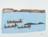 Jeetaloo Akulukjuk, Whale Hunting near Nassaujali #40/50, 1976, colour stencil on paper
