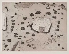 Shuvinai Ashoona, Summer Tent #9/25, 2001, etching and aquatint on paper