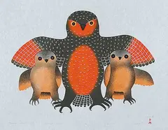 Melia Jaw, Owls at Twilight #1/50, 2004, colour stonecut and stencil on paper