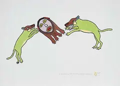 Janet Kigusiuq, A Frightened Spirit #40/50, 1973, colour relief print on paper