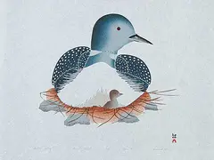 Kavavaow Mannomee, Sheltered Nestling #6/50, 1992, colour stonecut and stencil on paper