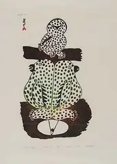 Peter Pitseolak, Owls and Egg #9/50, 1974, colour stonecut on paper