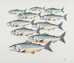 Aoudla Pudlat, Migrating Fish #25/50, 1993, colour lithograph on paper
