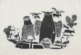Joe Talirunili, Hunting Owls #9/30, 1963, stonecut on paper