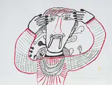 Shaman #A/P II/IV by Ruth Annaqtuusi Tulurialik, 1970, colour relief print on paper, sold Mar 2012