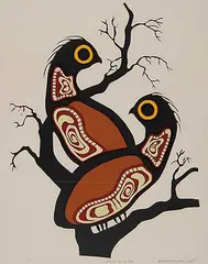 Robert Kakegamic, Grouse on a Tree #3/58, 1979, colour silkscreen on paper