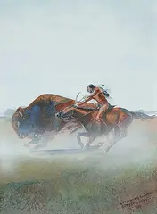 Henry Standing Alone, Buffalo Hunt [Single Buffalo], 1999, watercolour on paper