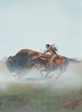 Henry Standing Alone, Buffalo Hunt [Single Buffalo], 1999, watercolour on paper