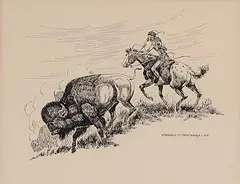 Gerald T. Tailfeathers, A Straight Aim, 1959, ink on paper