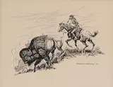 Gerald T. Tailfeathers, A Straight Aim, 1959, ink on paper
