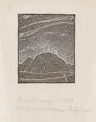 Lionel LeMoine FitzGerald, Chaff Stacks No. 2, 1933, lino block on paper