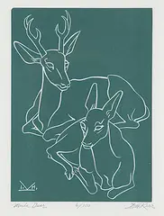 Illingworth Kerr, Mule Deer #6/100, lino block on paper