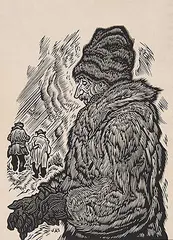 James Agrell Smith, The Man in a Fur Coat #24/50, wood block on paper