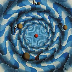 Om Atman Bulik, Prema 8; Whirls of Worldliness #23, mixed media on wood board