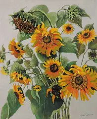 Jean Park Cameron, Sunflowers, 1952, oil on wood board
