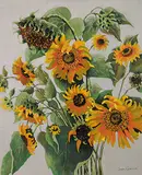Jean Park Cameron, Sunflowers, 1952, oil on wood board