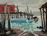 Robert Lee Chadwick, Low Tide, Lobster Pier, oil on paper board
