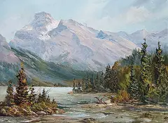 Elaine Fleming, Sparrowhawk Across Spray Lake, oil on canvas