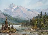 Elaine Fleming, Sparrowhawk Across Spray Lake, oil on canvas