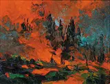 Robert Guest, Forest Fire Study Series 39 of 43, 1973, oil on wood board