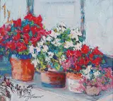 Lory Lemco, Porch Flowers, pastel on paper