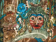 June Montgomery, Bookwus Mask, 1979, watercolour on paper