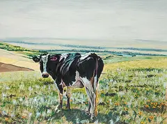 Gary Olson, Cow Above Cochrane, 1980, watercolour on paper