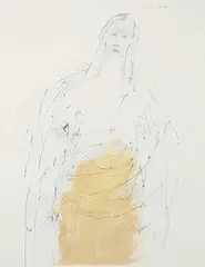 Bruce Pashak, Untitled - Figure Study in Black, Yellow and Blue, 1984, mixed media on paper