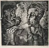Eric Konstatin Pehap, Untitled - Gentlemen's Hour, 1939, wood block on paper