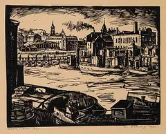 Eric Konstatin Pehap, Untitled - Shipping Harbour #18/40, 1940, wood block on paper