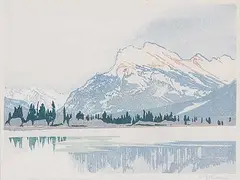 Walter J. Phillips, Rundle Winter, 1949, colour wood block on paper