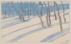 Walter J. Phillips, The Red River in Winter, 1927, colour wood block on paper