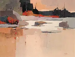 Donald Appelbe Smith, Sunset Silhouette, 1972, acrylic on canvas board