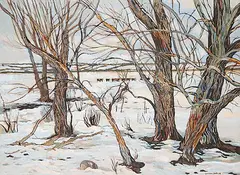 Joan Van Belkum, Cows in Snow I, 1976, oil on canvas