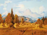 Harvest, Highwood Valley by Roland Gissing, oil on canvas, sold Nov 2011